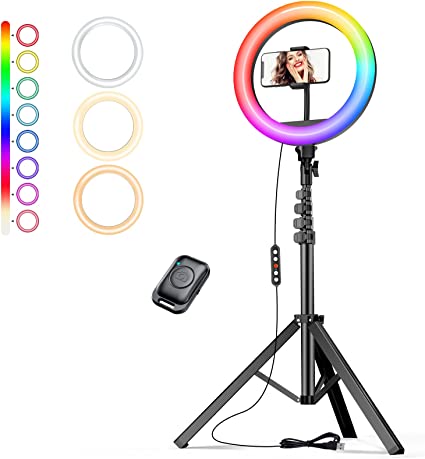 Photo 1 of 12'' RGB Ring Light with Stand and Phone Holder - TODI Selfie Ring Light with 63' ' Tripod Stand & 42 Color Modes for YouTube/Vlog/TikTok/Live Stream, Led Ring Light Compatible with iPhone & Android

