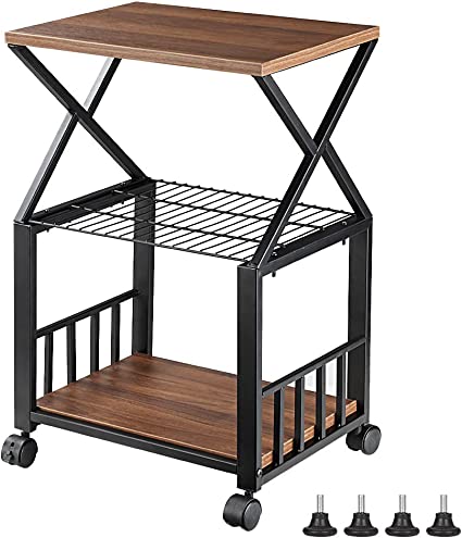 Photo 1 of Mobile Printer Stand, Butizone 3-Tier Printer Shelf with Wheel, Rolling Printer Cart Under Desk, Storing Fax Machine, Scanner, Files, Books, for Home, Office, Kitchen, Rustic Brown
