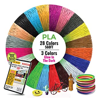 Photo 1 of 28 Colors, 3 Colors Glow in The Dark, Extra Long 3D Pen /Printer Filament 560 Feet, Premium PLA , Each Color 20 Feet, Bonus 100 Stencils Ebook Included by So Nice