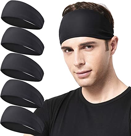 Photo 1 of Acozycoo Mens Running Headband,5Pack,Mens Sweatband Sports Headband for Running,Cycling,Basketball,Yoga,Fitness Workout Stretchy Unisex Hairband