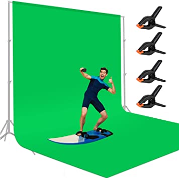 Photo 1 of 15 X 9.5 FT Large Green Screen Backdrop for Photography, GreenScreen Background for Zoom Meeting, Polyester Cloth Fabric Curtain with 4 Spring Clamps, Chromakey Video Photoshoot Studio Gaming YouTube