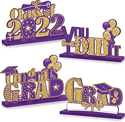 Photo 1 of 4 Pieces 2022 Graduation Party Decorations Wooden Class of Grad Congratulate Graduation Table Toppers for High School College Graduation Party Favor Supplies Photo Booth Props (Purple)