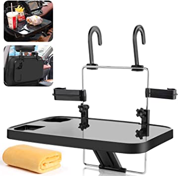 Photo 1 of AutoChoice Foldable Car Seat Back Portable Tray for Food Dining Drink and Laptop, Hanging Car Steering Wheel Tray (Black)