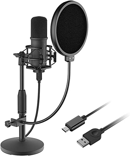 Photo 1 of LESYAFEL USB Condenser Microphone Recording Kit with Desktop Stand and Pop Filter 192kHZ/24bit for YouTube,Podcast,Gaming,Studio Plug & Play for Laptop Mac/Windows and Type-C Mobile Phone Space Grey