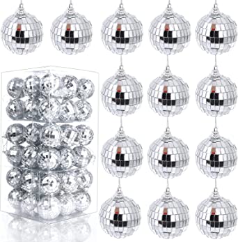 Photo 1 of 54 Pcs Mirror Disco Ball for Party, 1.6 Inches Silver Hanging Disco Ball Glass Disco Ball Christmas Tree Ornament for Holiday Wedding Music Festivals Decoration