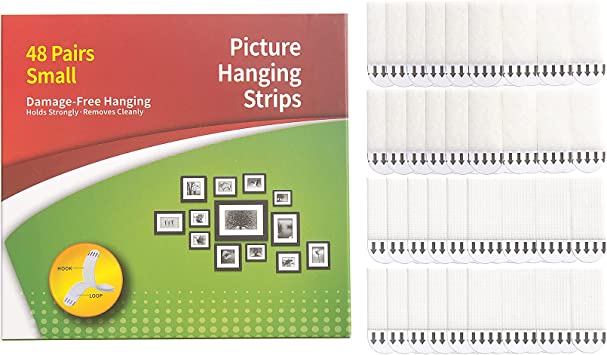 Photo 1 of 48Pairs(96strips) Small Picture Hanging Strips Heavy Duty, Removable Hook and Loop Strips, Picture Hanger Adhesive Strips Perfect for Wall Art Hanging