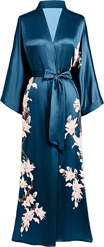 Photo 1 of BABEYOND Kimono Robe Cover up Long Floral Satin Sleepwear Silky Bathrobe Bachelorette Robe one size fits most