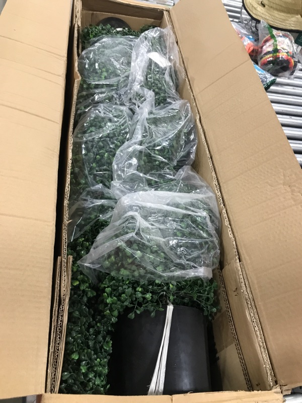 Photo 1 of 4' Spiral Boxwood Artificial Topiary Trees Indoor or Outdoor in Plastic Pot Front Porch Decor (2 Pack Lush)
