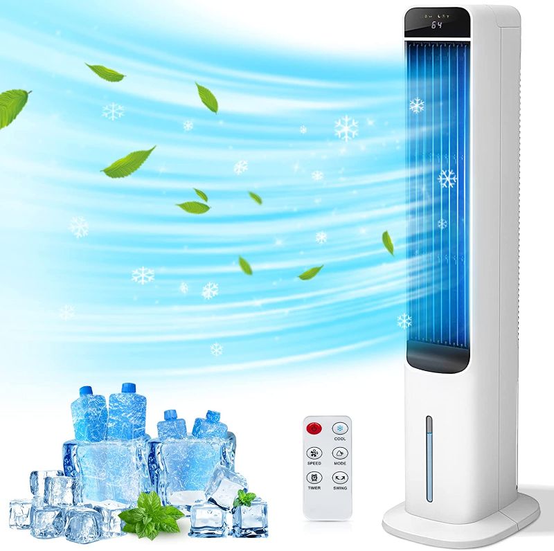 Photo 1 of Portable Evaporative Cooler, LifePlus Swamp Bladeless Tower Fan Air Conditioner with Ice Cooling & Mist Humidification, Remote Control, 70° Oscillation, Low Noise for Kitchen Bedroom Office
