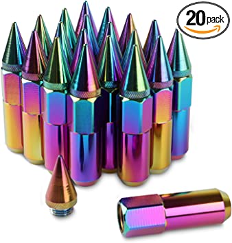 Photo 1 of 20PCS 60MM Spikes Lug Nuts Steel Extended Tuner Nuts for Rims M12X1.5 (Neo Chrome)