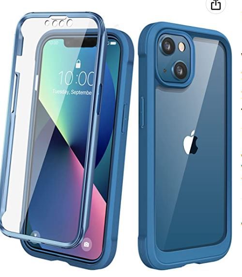 Photo 1 of  Full Body Rugged Case with Built-in Touch Sensitive Anti-Scratch Screen Protector, Soft TPU Bumper Case for iPhone 13 6.1" (Blue and Clear)