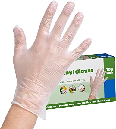 Photo 1 of  Size Large- [100 Pack] Clear Powder Free Vinyl Disposable Plastic Gloves