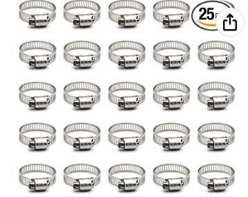Photo 1 of ZIPCCI Hose Clamp, 1 Inch Stainless Steel Worm Gear fuel line hose clamps, 19-29mm (25pack)