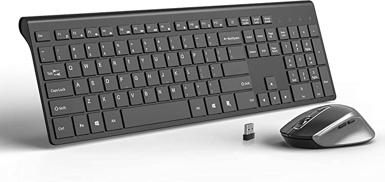 Photo 1 of Wireless Keyboard and Mouse, J JOYACCESS 2.4G USB Ultra Slim Full Size Ergonomic Rechargeable Keyboard and Slient Cordless Mouse with Back/Forward Buttons for Mac/Windows/Laptop/Desktop - gray/ Black