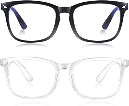 Photo 1 of 2 Pack Blue Light Glasses for Women or Men |Fashion UV Ray Filter Eyeglasses for Reading, PC and TV | Gaming Glasses Instantly Blocks Glare from Computers and Phone Screens(Black+Clear)