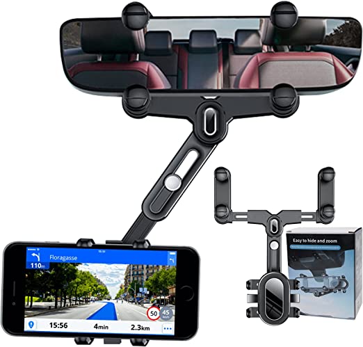 Photo 1 of Rotatable and Retractable Rear View Mirror Car Phone Holder, 360 Degree Rotation Multifunctional Rearview Mirror Mobile Phone Mount, Universal Car Phone Clip, Vehicle Smartphone Bracket