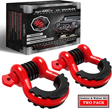 Photo 1 of AUTMATCH Shackles 3/4" D Ring Shackle (2 Pack) 41,887Ibs Break Strength with 7/8" Screw Pin and Shackle Isolator & Washers Kit for Tow Strap Winch Off Road Vehicle Recovery Red