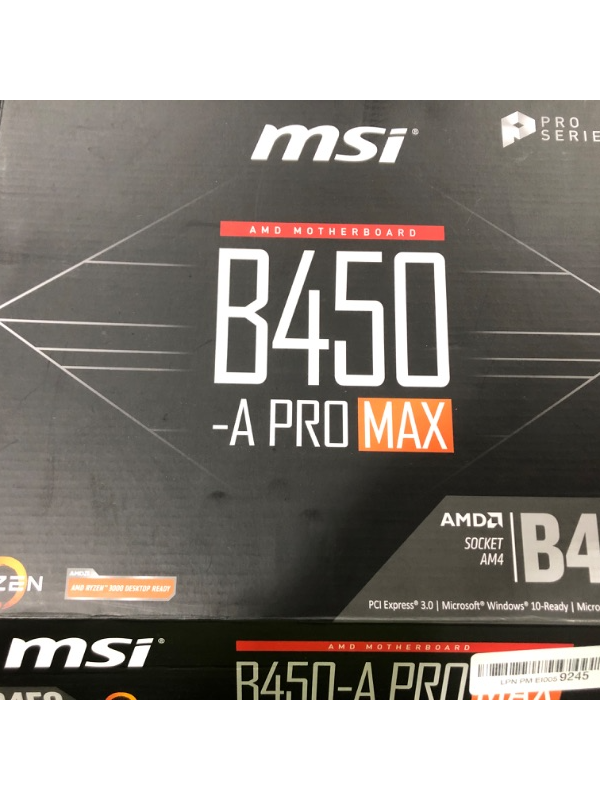 Photo 1 of MSI ProSeries AMD Ryzen 2ND and 3rd Gen AM4 M.2 USB 3 DDR4 D-Sub DVI HDMI Crossfire ATX Motherboard (B450-A Pro Max) (B450APROMAX)