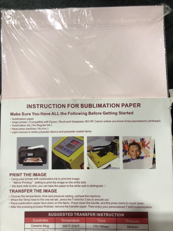 Photo 2 of Sublimation Paper 100 Sheets 8.5 x 11 Inches