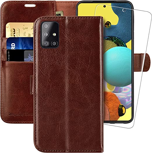 Photo 1 of Galaxy A51 Wallet Case [5G Version],MONASAY [Included Glass Screen Protector][RFID Blocking] Flip Folio Leather Cell Phone Cover with Credit Card Holder for Samsung Galaxy A51 5G