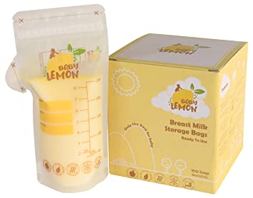 Photo 1 of Baby Lemon Breast Milk Storage Bags with Spout - 8 oz, 100 Bags, Extra Thick, Leak Proof, Pre-sterilized, Ready to Use, BPA Free, Easy Write Material