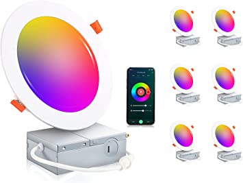 Photo 1 of [6 Pack] CLOUDY BAY 6inch Smart Wifi LED Recessed Lights,RGBCW Color Changing Recessed Lighting,Compatible with Alexa and Google Home Assistant,No Hub Required,15W 2700K-6500K,CRI90+ WET Location