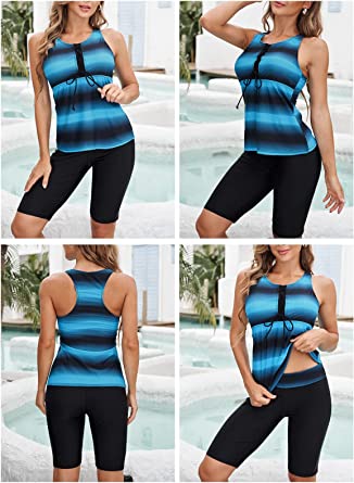 Photo 1 of Aleumdr Womens Racerback Color Block Print Tankini Swimsuits with Swim Capris XL