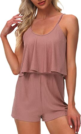 Photo 1 of Aoneland Womens Rompers Summer Casual Short Jumpsuit Spaghetti Strap Sleeveless Solid Rompers unknown size looks small 