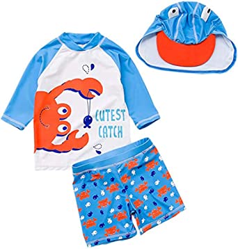 Photo 1 of Baby Boys Swimsuit Toddler Two Pieces Swimwear Set Dinosaur Bathing Suit Rash Guards with Hat UPF 50+ MEDIUM 