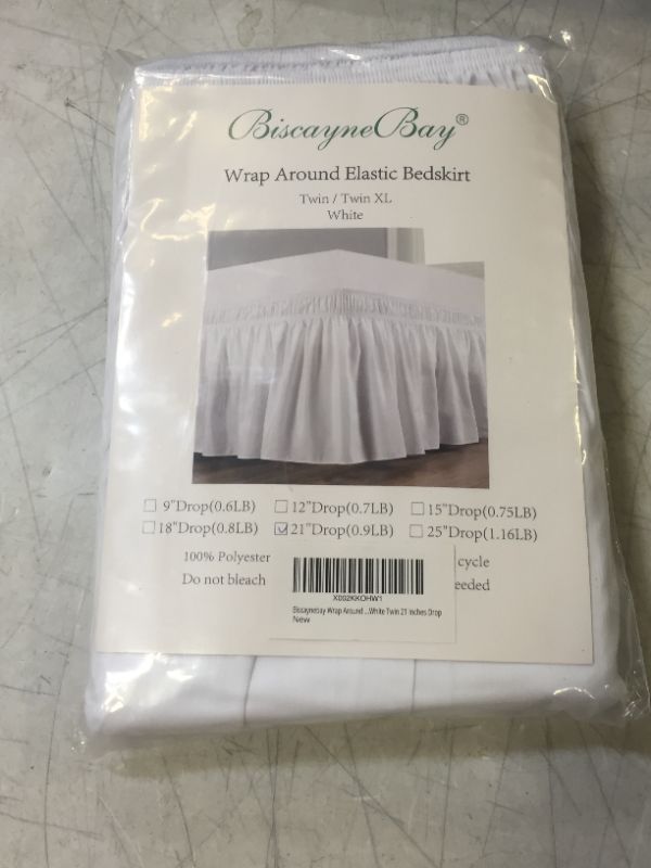 Photo 2 of Biscaynebay Wrap Around Bed Skirts for Twin & Twin XL Beds with Extra Long Drop of 21", White Elastic Dust Ruffles Easy Fit Wrinkle & Fade Resistant Silky Luxurious Fabric Solid Machine Washable
