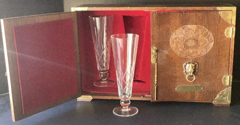 Photo 1 of SET OF 4 CRYSTAL GLASSES 8” IN WOODEN BOX
