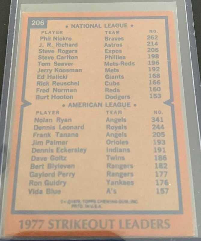 Photo 2 of 1978 NOLAN RYAN TOPPS CARD 206