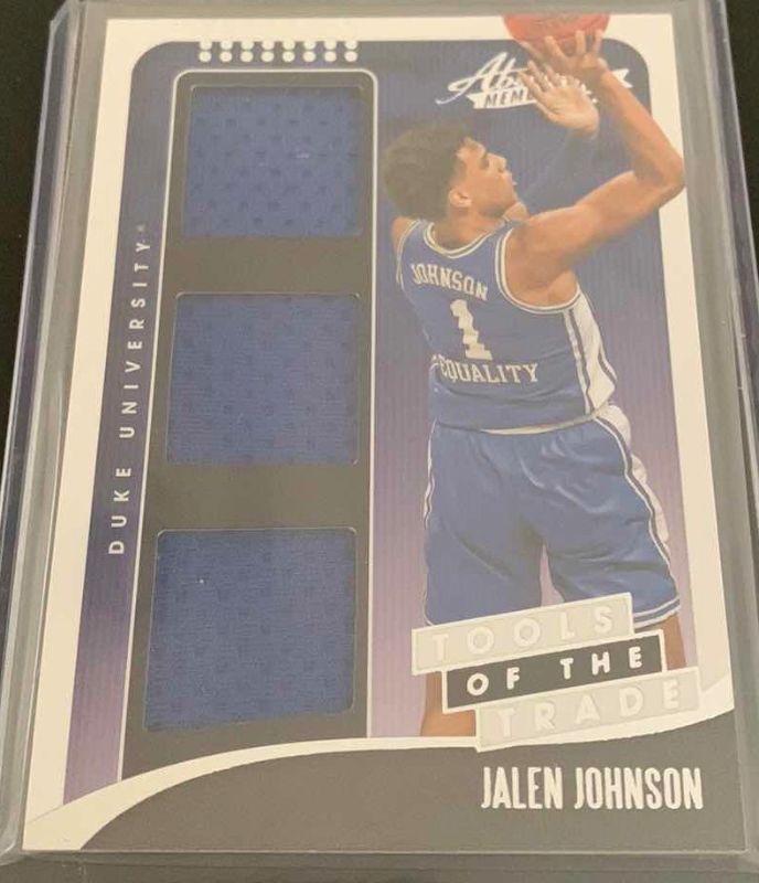 Photo 1 of 2021 PANINI JALEN JOHNSON TRIPLE PATCH ROOKIE CARD ABSOLUTE MEMORABILIA DUKE UNIVERSITY JERSEY CARD