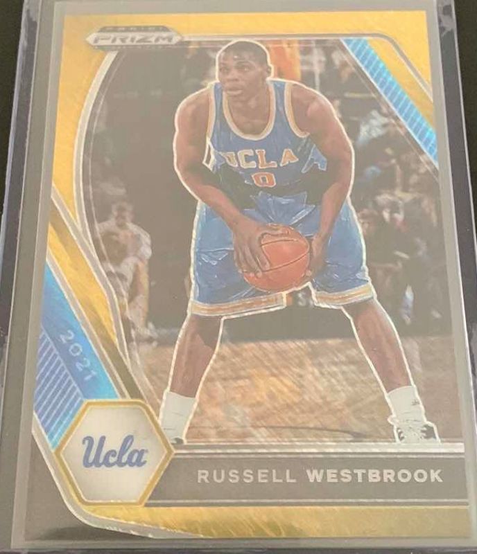 Photo 1 of 2021 PRIZM DRAFT RUSSELL WESTBROOK GOLD SHIMMER UCLA CARD ONLY 10 MADE