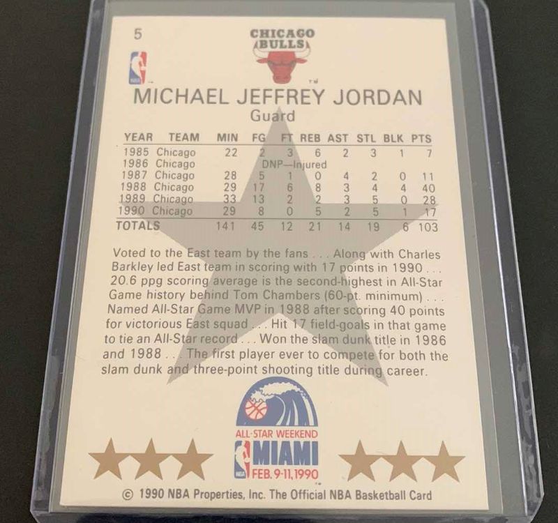 Photo 1 of 1990 NBA MICHAEL JORDAN ALL-STAR CARD 5
