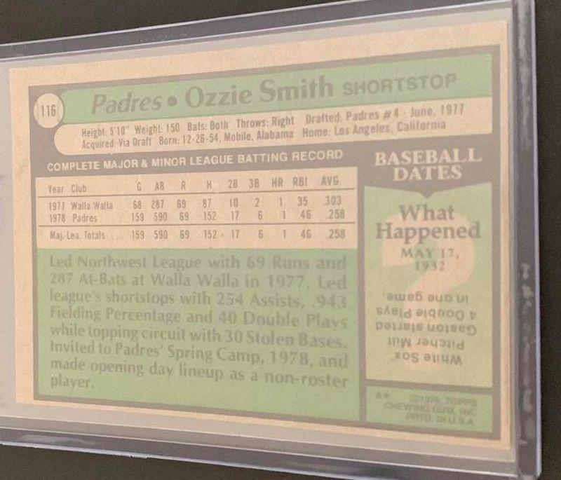 Photo 2 of 1979 OZZIE SMITH TOPPS ROOKIE CARD 116