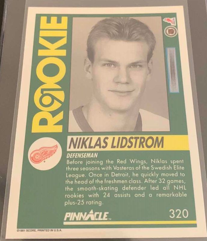 Photo 2 of 1991 SCORE NIKLAS LIDSTROM RED WINGS ROOKIE CARD