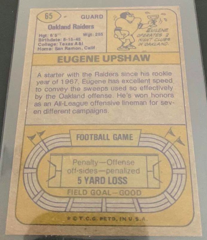 Photo 2 of 1974 TOPPS EUGENE UPSHAW RAIDERS CARD