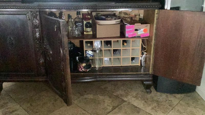 Photo 3 of GERMAN CREDENZA BLACK FOREST ORIGINAL FINISH BEVELED GLASS WITH WINE STORAGE 77” X 25” H 72”