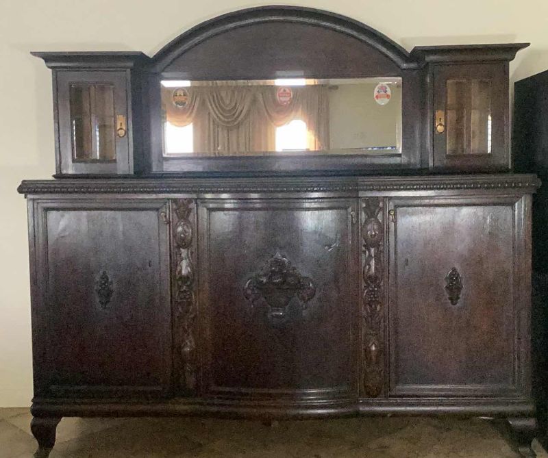 Photo 1 of GERMAN CREDENZA BLACK FOREST ORIGINAL FINISH BEVELED GLASS WITH WINE STORAGE 77” X 25” H 72”