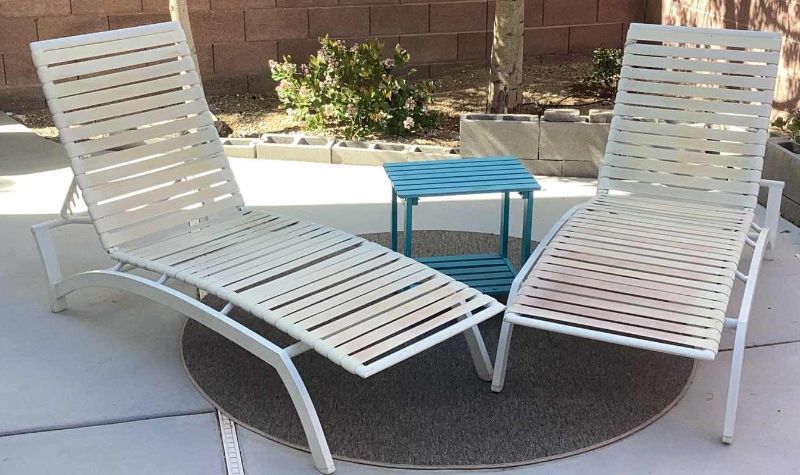 Photo 1 of TWO FULL SIZE PATIO RECLINER CHAIRS  WITH WOODEN TABLE