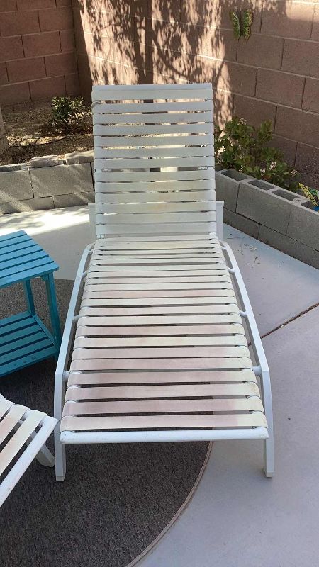 Photo 2 of TWO FULL SIZE PATIO RECLINER CHAIRS  WITH WOODEN TABLE