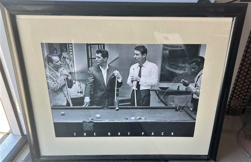 Photo 1 of THE RAT PACK “POOL PARTY 45” x 37” FRAMED BLACK AND WHITE ARTWORK