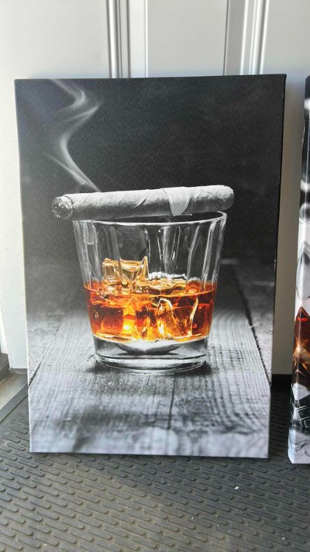 Photo 2 of TWO STRETCHED CANVAS BRANDY WHISKEY 16” x 24” ARTWORK