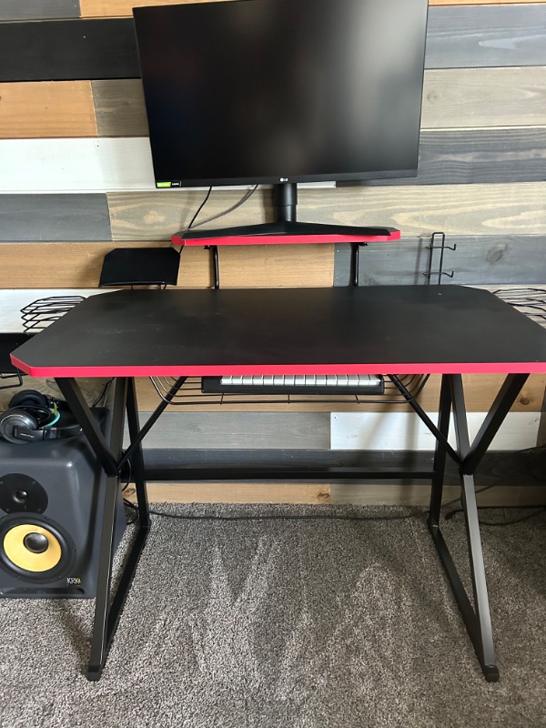 Photo 1 of BLACK AND RED MODERN COMPUTER DESK 40" X 24" X H38" (MONITOR NOT INCLUDED)