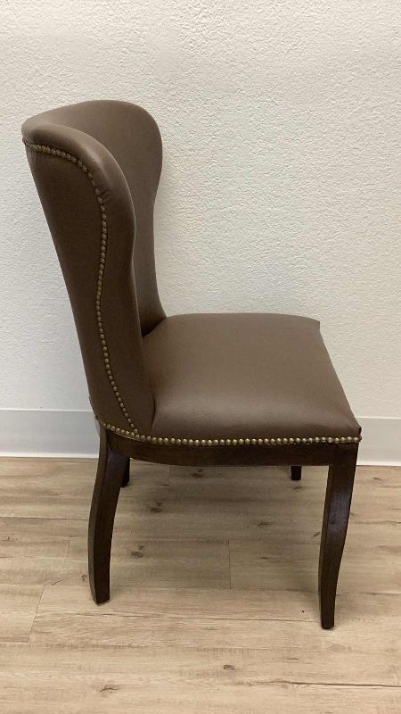 Photo 2 of BROWN LEATHER WING BACK DINING CHAIR WITH NAIL HEAD TRIM