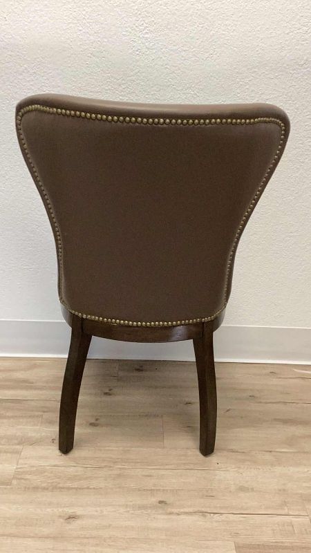 Photo 3 of BROWN LEATHER WING BACK DINING CHAIR WITH NAIL HEAD TRIM