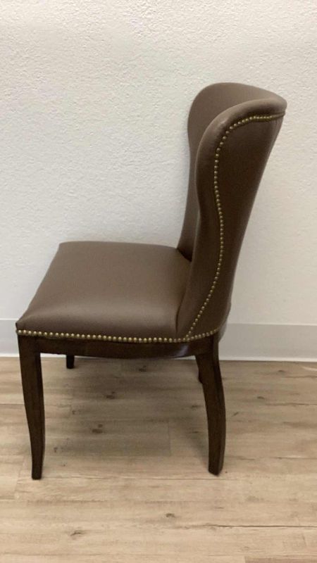 Photo 5 of BROWN LEATHER WING BACK DINING CHAIR WITH NAIL HEAD TRIM