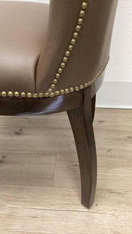 Photo 4 of BROWN LEATHER WING BACK DINING CHAIR WITH NAIL HEAD TRIM