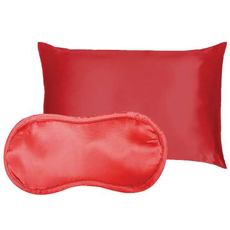 Photo 2 of Blue Lagoon Satin Pillowcase & Eye Mask Set Red 